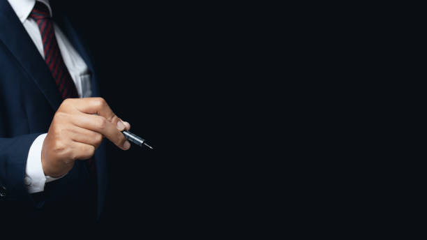 istock Businessman hand write something, drawing on the screen writing on blank space. 1389677824