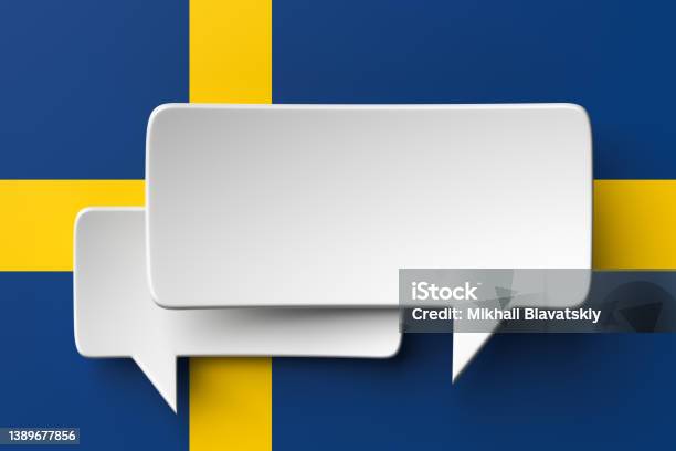 Social Media Notification Icons White Bubble Speech On The Background Of The Flag Of Sweden Stock Photo - Download Image Now