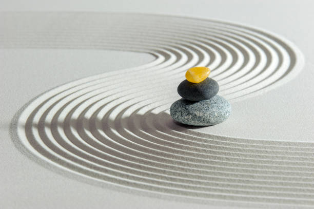 istock Japanese zen garden with stone and sand 1389679311