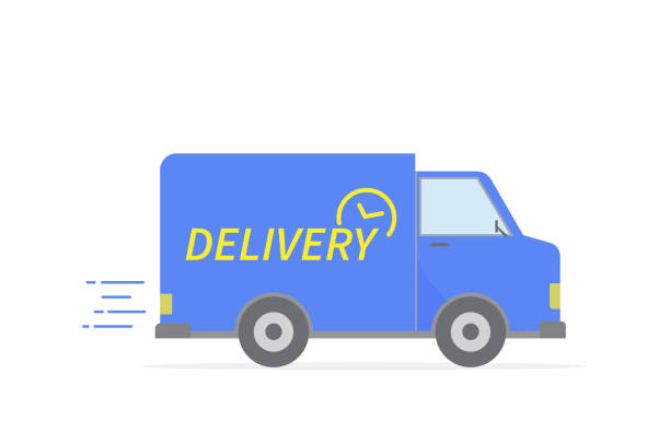 schneller lieferwagen. schneller versand. online-auftragsverfolgung. design für website und mobile apps. vektorillustration. - moving van moving office moving house truck stock-grafiken, -clipart, -cartoons und -symbole