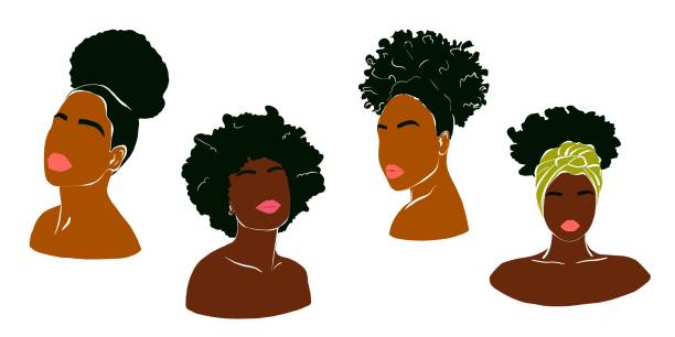 ilustrações, clipart, desenhos animados e ícones de retrato abstrato de mulher negra. afro-americana garota de pele negra. ilustração de moda, estilo minimalista - afro women african descent silhouette