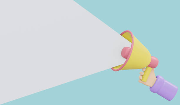 istock 3d rendering of megaphone with white sound as space for text for commercial template background design. 3d render illustration cartoon style. 1389687079