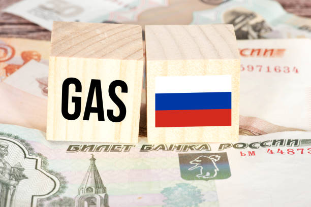 istock Ruble banknotes and gas delivery from Russia 1389687561