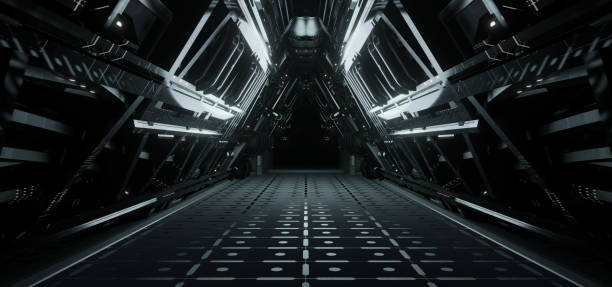istock Futuristic Science Fiction Alien Interior Empty Studio Light Grey Colors Background Wallpaper Used For Clubs 3D Illustration 1389690753