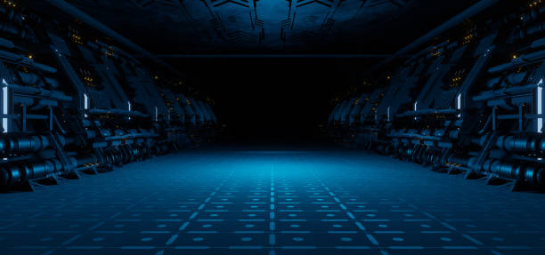 istock OuterSpace Cyberspace Background Interior Metal Mesh Corridor Dark Blue Colors Futuristic Background For Product Presentation 1389690773