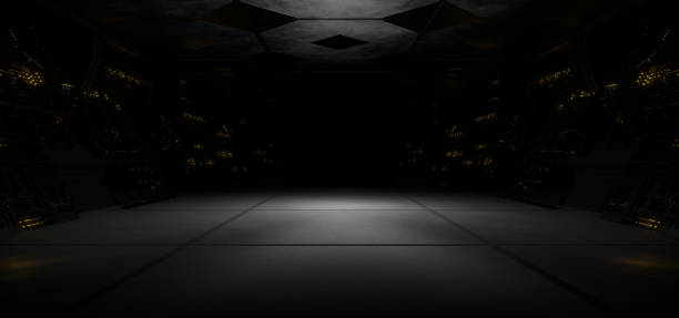 Surreal Technology Alien Interior Empty Studio Purple Colors Futuristic Background Experimental Lab 3D Illustration