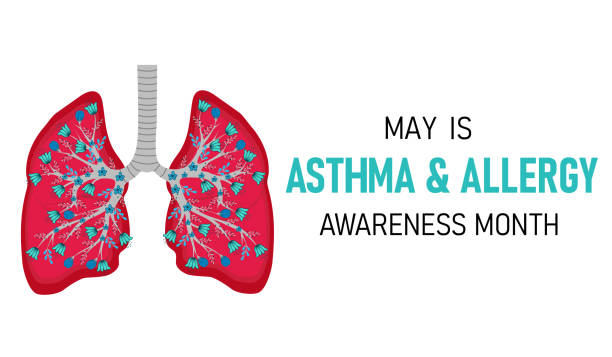 Astma and allergy awareness month banner Horizontal illustration with lungs. asma stock illustrations