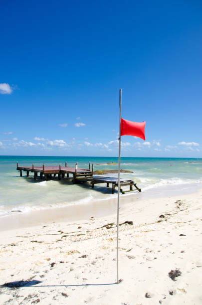 istock Red Flag on the Playa del Carmen beach 1389696670