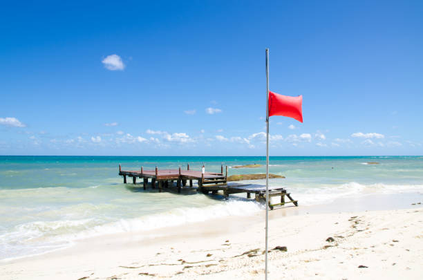 istock Red Flag on the Playa del Carmen beach 1389696732