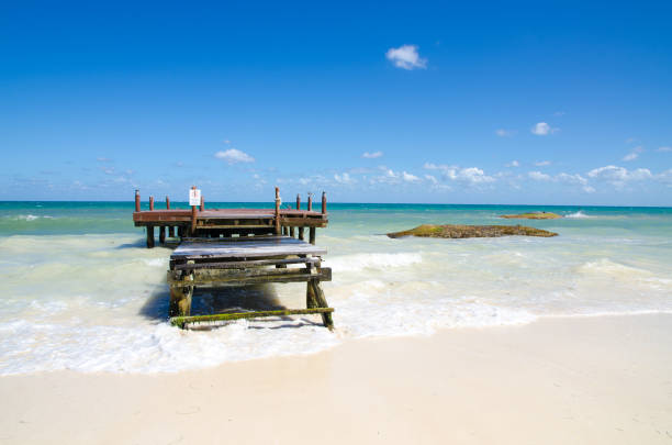 Wharf in the Caribbean sea during day of March