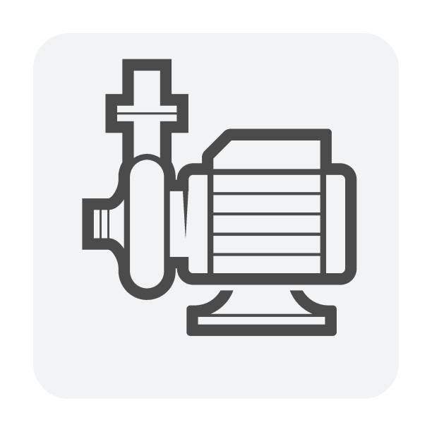 ilustraciones, imágenes clip art, dibujos animados e iconos de stock de diseño de icono vectorial de bomba de agua para control, distribución y suministro de agua, petróleo y gas. - sewage treatment plant wastewater water pump valve