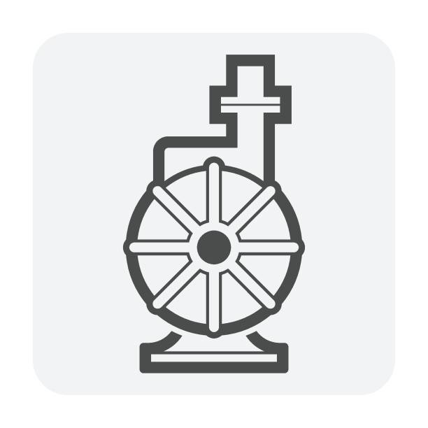 ilustraciones, imágenes clip art, dibujos animados e iconos de stock de diseño de icono vectorial de bomba de agua para control, distribución y suministro de agua, petróleo y gas. - sewage treatment plant wastewater water pump valve