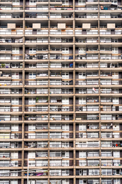 Trellick Tower apartments A background of the exterior balconies and windows of a large number of flats at the Trellick Tower in London. trellick tower stock pictures, royalty-free photos & images