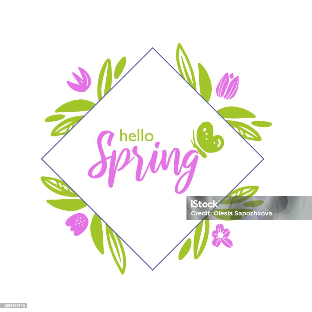 Hello Spring Photo Frame Hello Spring Frame Stock Illustration - Download Image Now ...