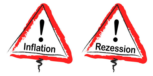 istock 2 German traffic plates Inflation and Recession isolated on white background 1389700257