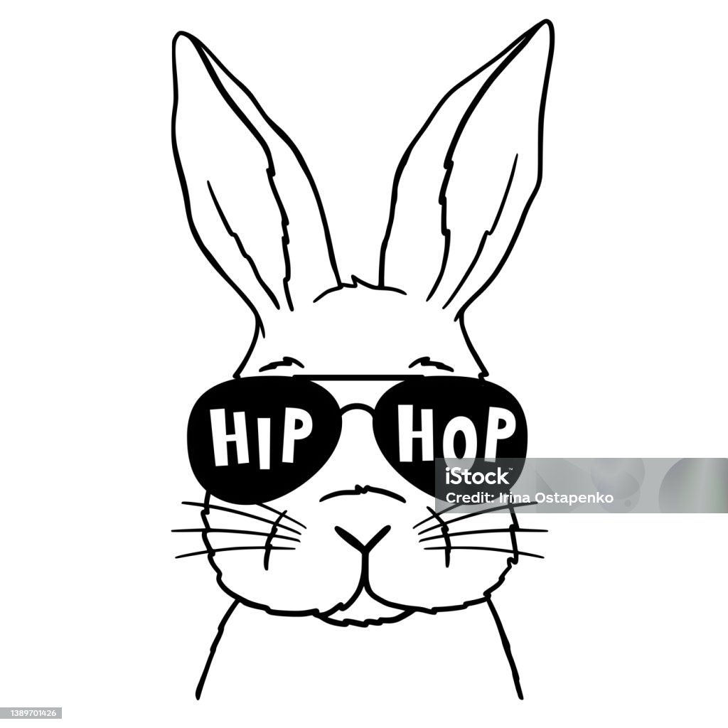 Cute Rabbit Line Art Bunny With Aviator Glasses With Lettering Hip ...