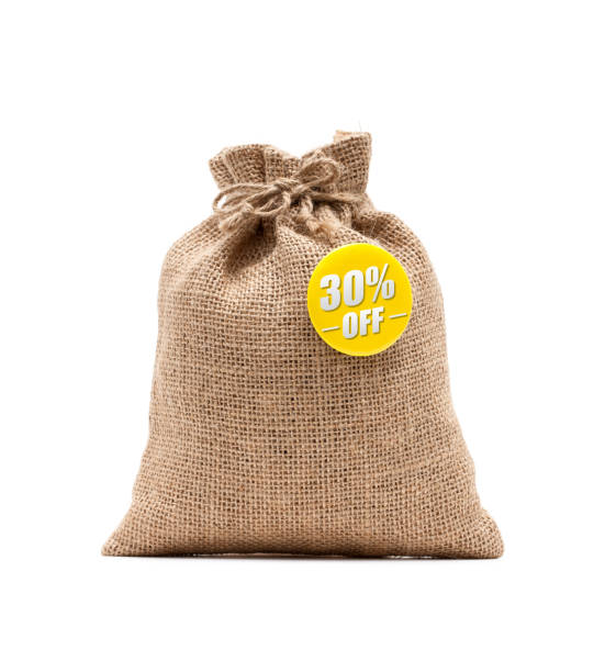 Burlap sack and 30% Discount isolated on white
