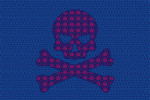 Skull icon vector illustration with bugs and binary codes. All design elements are on different layers.