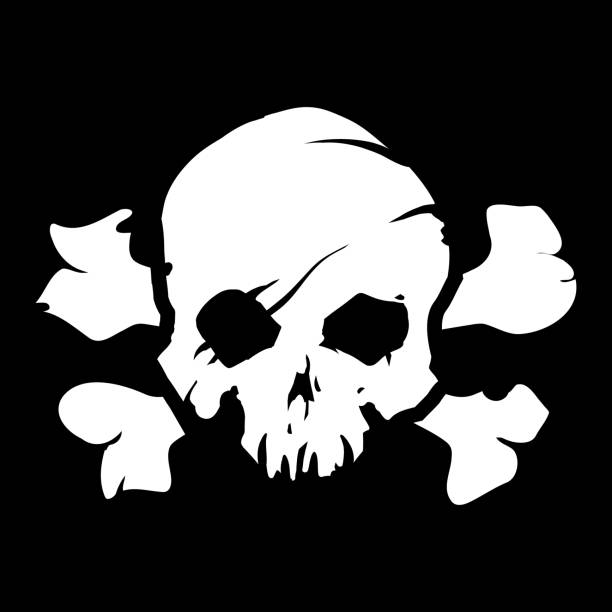 istock White skull with crossed bones icon illustration. Comic style. T-shirt print for Horror or Halloween. Hand drawing illustration isolated on black background. Vector EPS 10. 1389705401