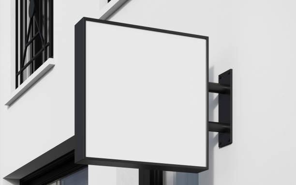 istock Blank square signboard mockup exterior scene. 1389707344