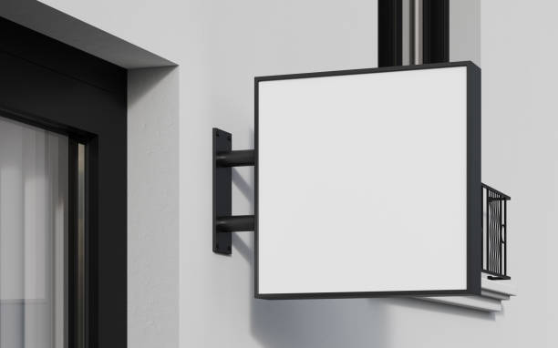 istock Blank square signboard mockup exterior scene. 1389707370