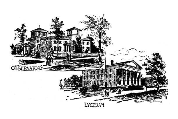 Antique illustration of USA, Mississippi landmarks and companies: Oxford, University of Mississippi Antique illustration of USA, Mississippi landmarks and companies: Oxford, University of Mississippi mississippi state university stock illustrations