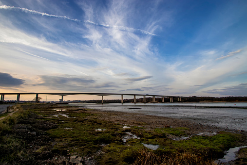 Sunset over the Orwell Bridge near Ipswich, UK