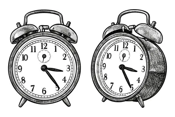 Vector illustration of Vector drawings of a retro alarm clock