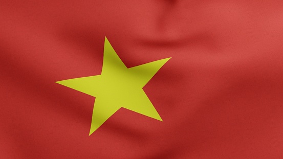 National flag of Vietnam waving 3D Render, Socialist Republic of Vietnam flag textile designed by Nguyen Huu Tien, coat of arms Vietnam independence day, Vietnamese flag of Fatherland. 3d illustration