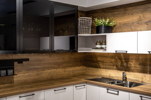 istock Interior of a modern kitchen with wooden details. 1389716408