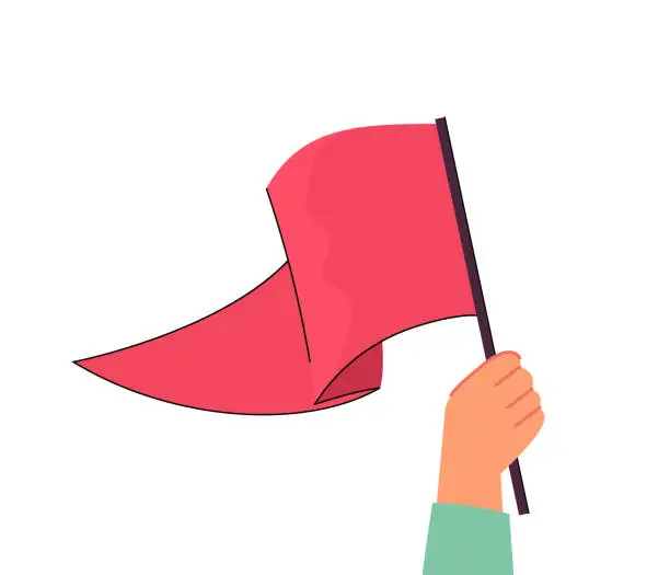 Vector illustration of Human hand holding red flag