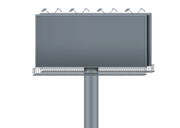 illustrations, cliparts, dessins animés et icônes de panneau d’affichage horizontal vierge avec projecteurs, maquette réaliste. bannière publicitaire extérieure avec spots isolés sur fond blanc, maquette vectorielle. modèle pour la conception - tableau daffichage