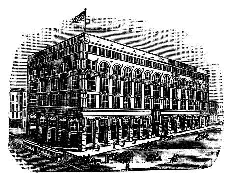 Antique illustration of USA, Missouri landmarks and companies: Kansas City, Bullene, Moore, Emery and Co.