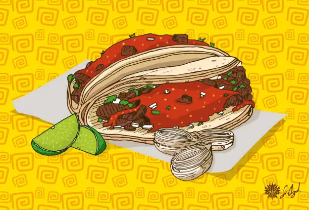 Vector illustration of mexican street food, tacos de asada