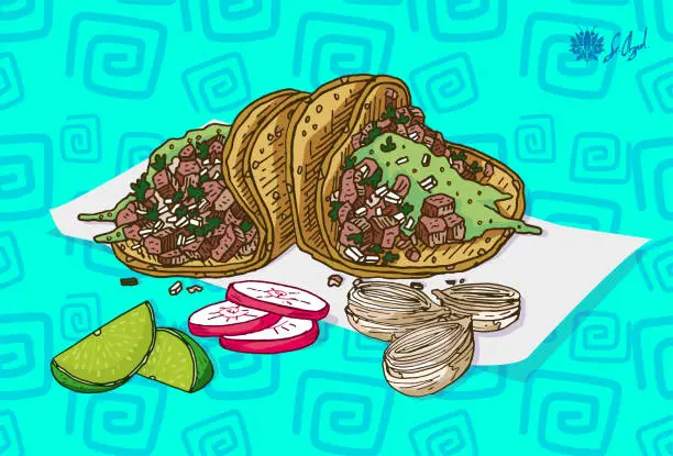 Vector illustration of mexican street food, tacos de suadero