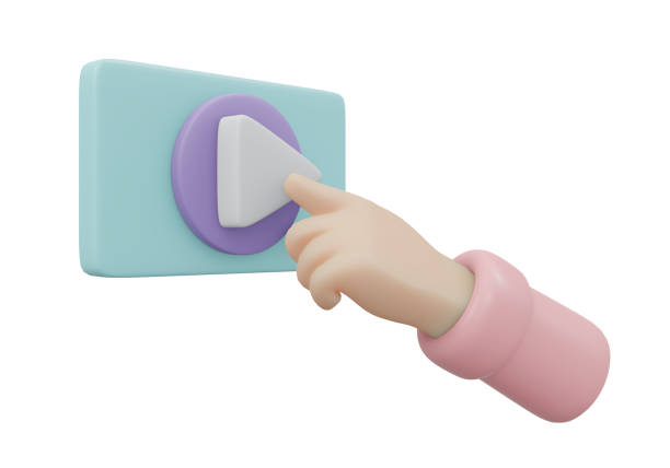 istock 3D Rendering of hand click start to play music start player icon isolated on background concept of music on internet. 3D render illustration cartoon style. 1389726527