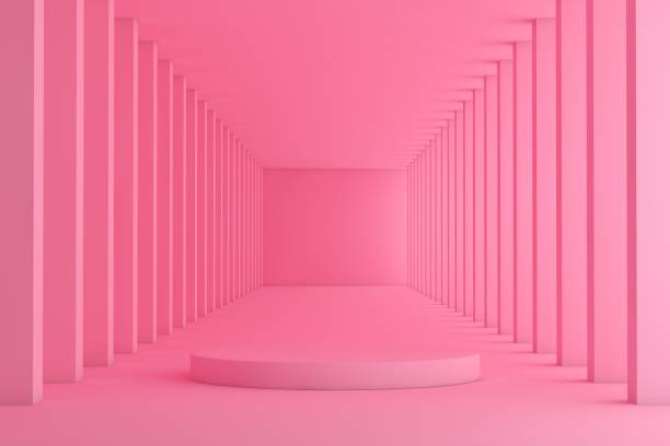 istock Abstract interior design of modern showroom with empty concrete floor and wall background - Hall or stage 3d illustration, empty product stand 1389728046