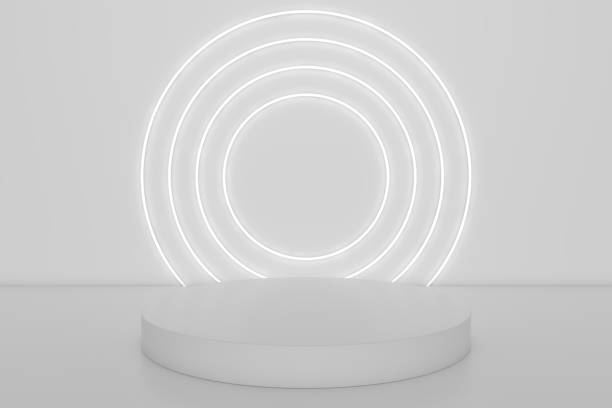istock 3d rendering exhibition background, blank stand for product presentation 1389728231