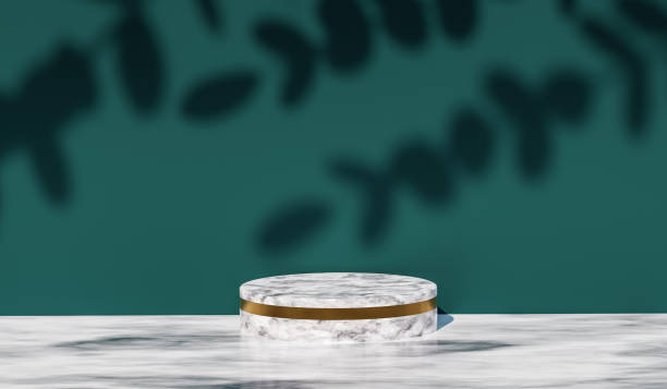 istock 3D White terrazzo podium in dark green wall scene with leaf shadow. Cosmetic background for product presentation. minimalist shape. fashion magazine.3D illustration 3d rendering. 1389730049