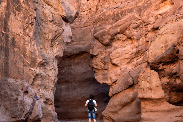 Indian Canyon, Catamarca, Argentina. Man walking in  Indian Canyon, Catamarca. Argentinian city. Vacation in Argentina. trekking. Imposing Landscape