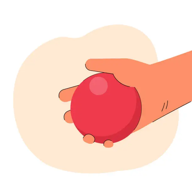 Vector illustration of Hand of cricket player grabbing red ball on match