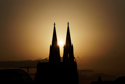 Sunset between the 2 towers of cologne cathedral