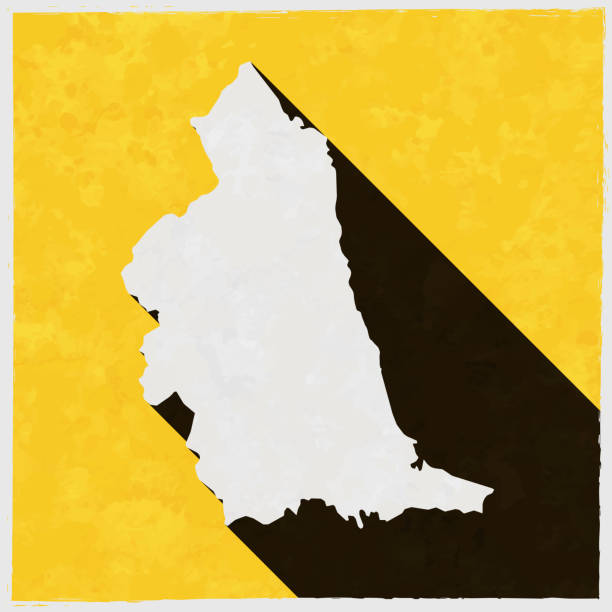 North East map with long shadow on textured yellow background Map of North East in a trendy vintage style. Beautiful retro illustration with old textured yellow paper and a black long shadow (colors used: yellow, white and black). Vector Illustration (EPS10, well layered and grouped). Easy to edit, manipulate, resize or colorize. Vector and Jpeg file of different sizes. modern map north east england uk stock illustrations