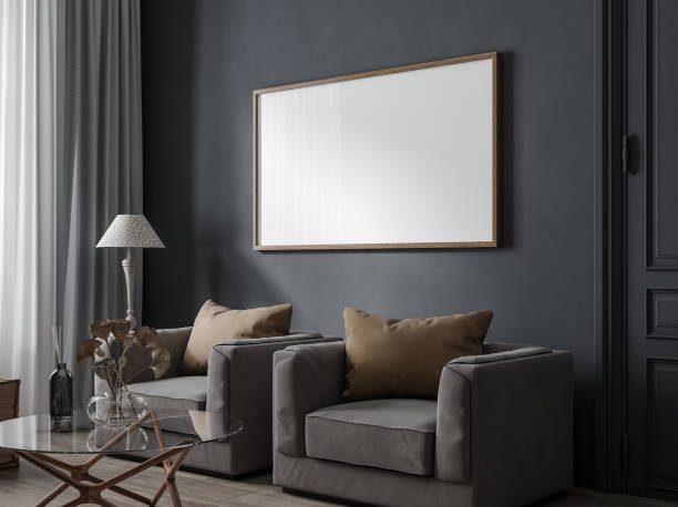 istock Poster frame mockup in modern dark home interior 1389736935