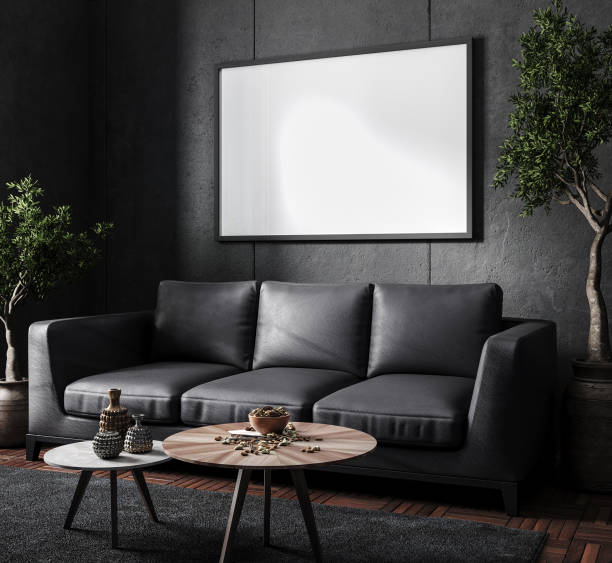 istock Frame mockup in living room interior background, industrial style 1389736944