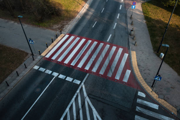 Road markings and pedestrian crossing. Top view.