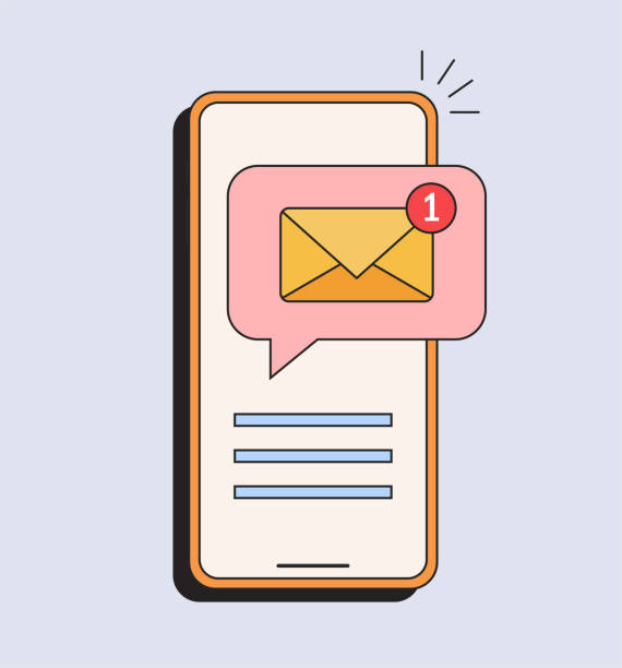 illustrations, cliparts, dessins animés et icônes de concept de notification par e-mail. nouveau message sur l’écran du smartphone. illustration vectorielle dans un style rétro. - outbox