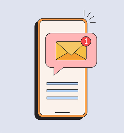 Email notification concept. New message on the smartphone screen. Vector illustration in retro style.