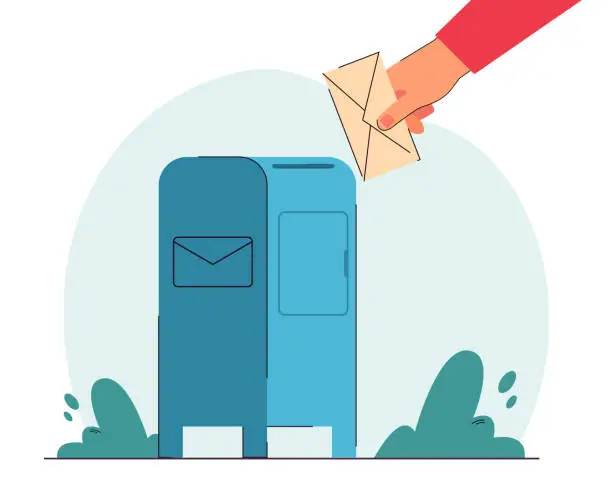 Vector illustration of Hand throwing paper envelope into mailbox