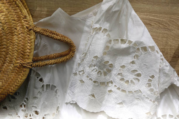 istock Linen Blouse and Straw Bag 1389747010